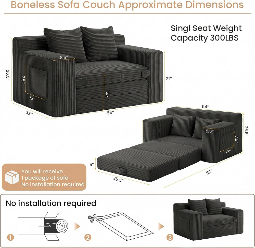 Loveseat Sofa Bed, Tri-Folding Convertible Futon Sleeper with Handle & Si...
