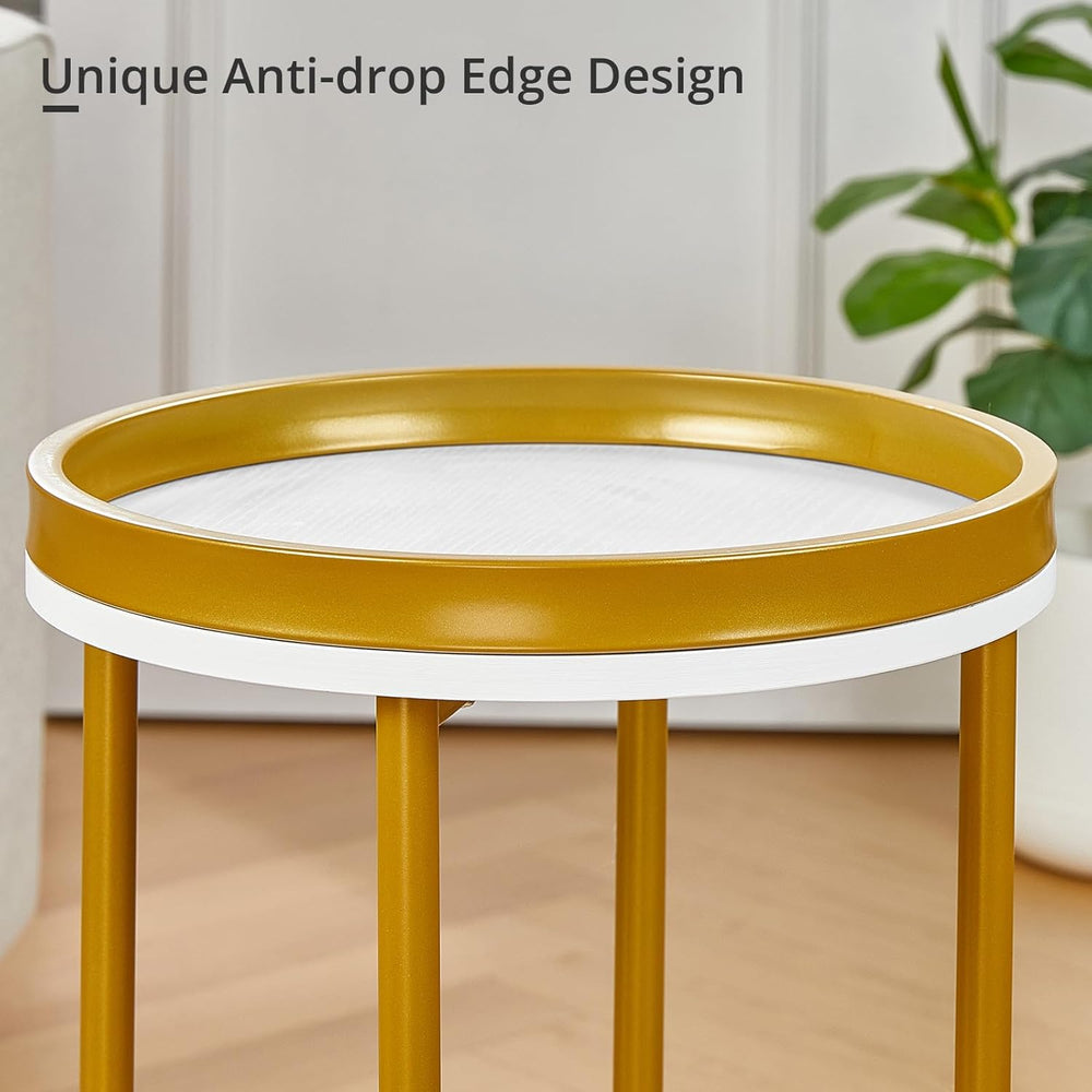 Small Round Side Table with Storage Basket, 2-Tier Round End Table for Living...