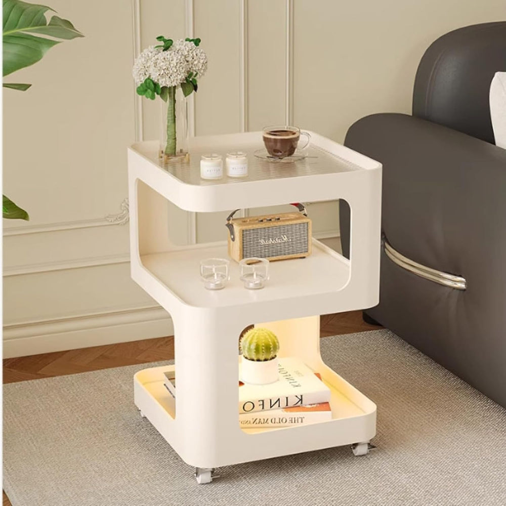 3-Tier End Table,Sofa End Can Rotate Square End Side Tables Glass Top Coffee ...