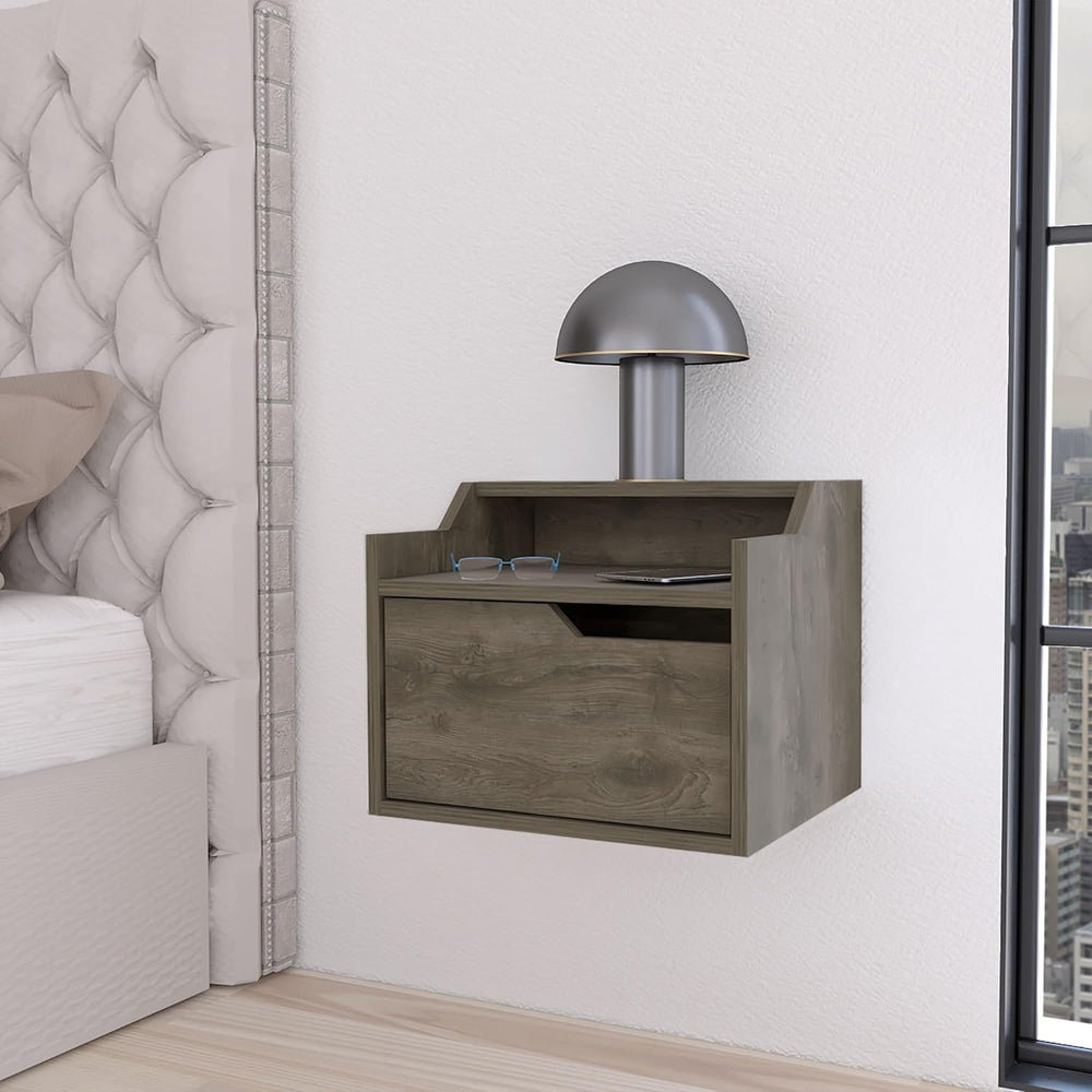 Floating Nightstand with Drawer and Dual-Shelf Display,for Small Spaces