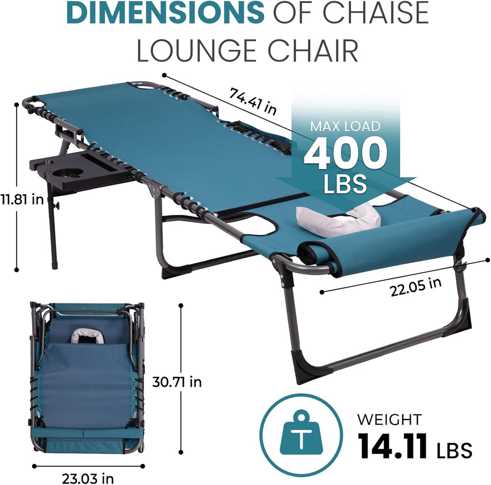 FUNDANGO Heavy Duty Tanning Chair with Face Hole & Canopy, 400lbs Beach L...