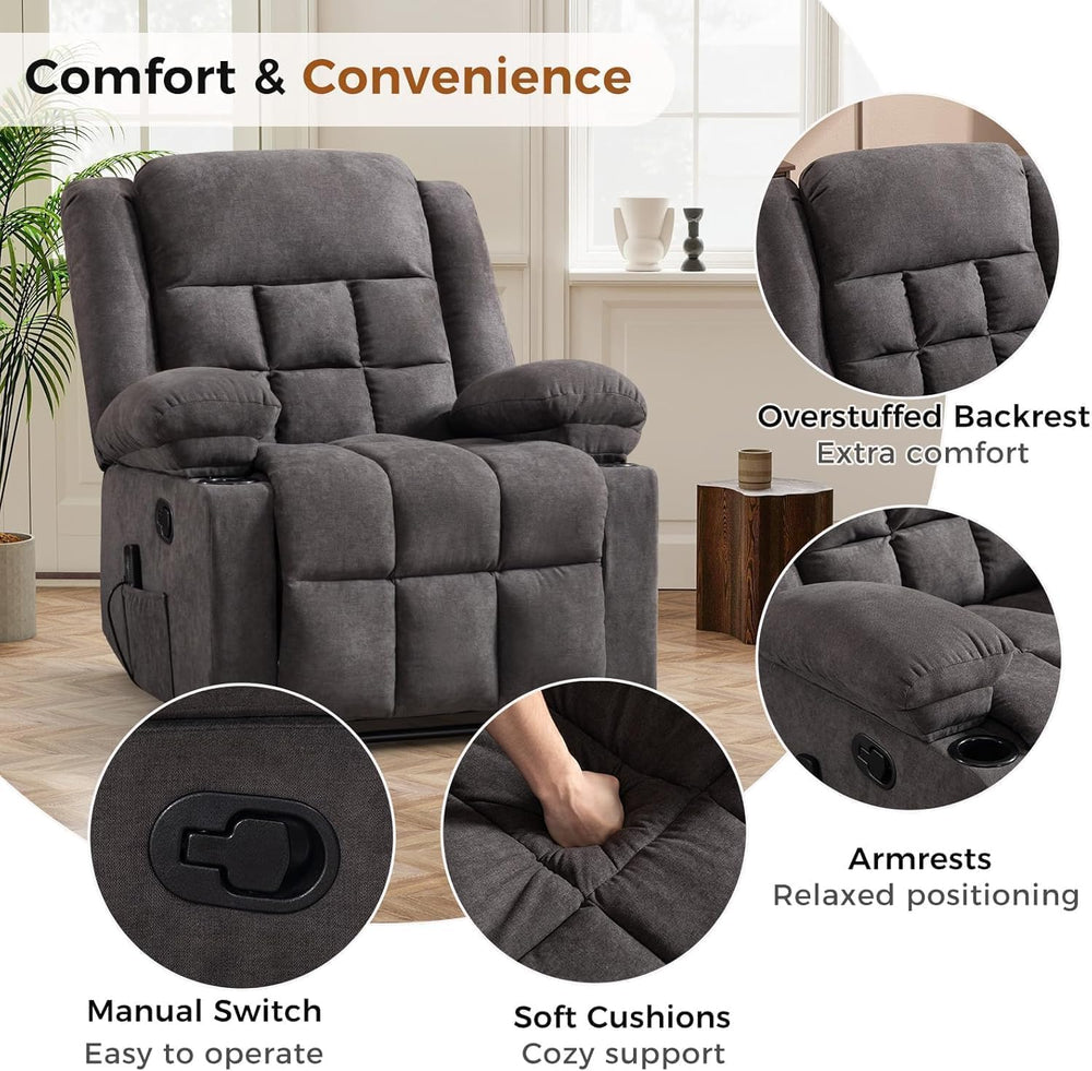 HAOMARKETS Classic Manual Recliners with Massage and Heat for Adults, Breatha...