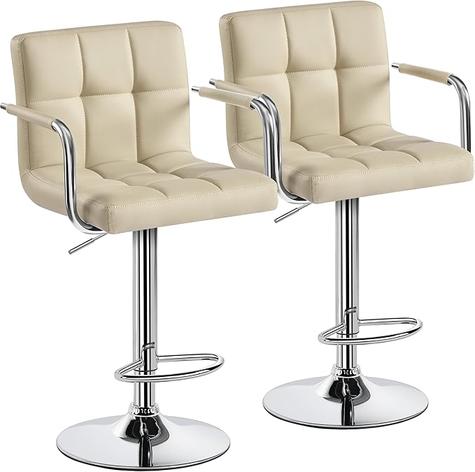 Yaheetech Bar Stools Set of 2, PU Leather Adjustable Swivel Barstools, Hydrau...