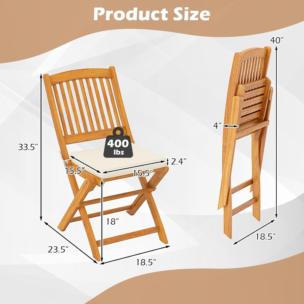 HAPPYGRILL Outdoor Folding Chairs Set of 2, Acacia Wood High-Back Chair w/Sea...