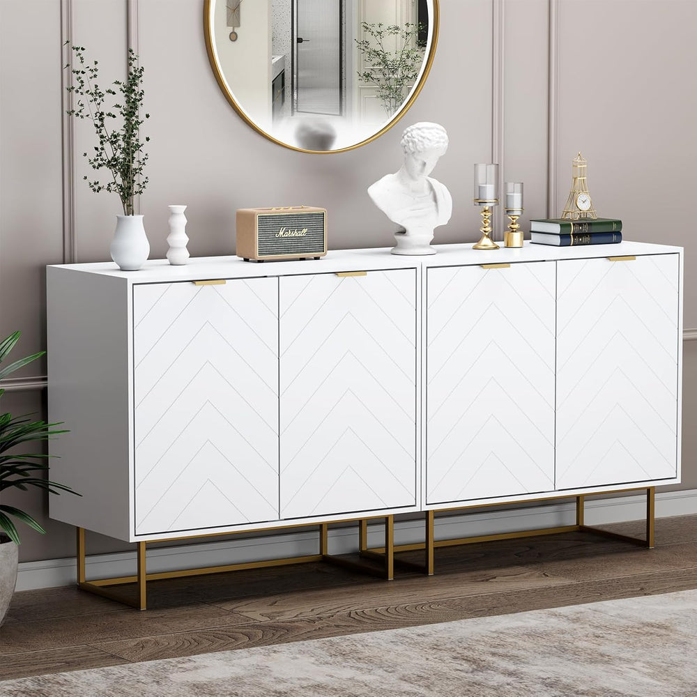 Modern Sideboard Buffet with Storage, Set of 2 Modular Cabinets, White