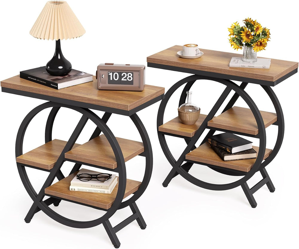 LITTLE TREE End Table, Set of 2 Narrow Side Table with 4-Tier Large Storage S...