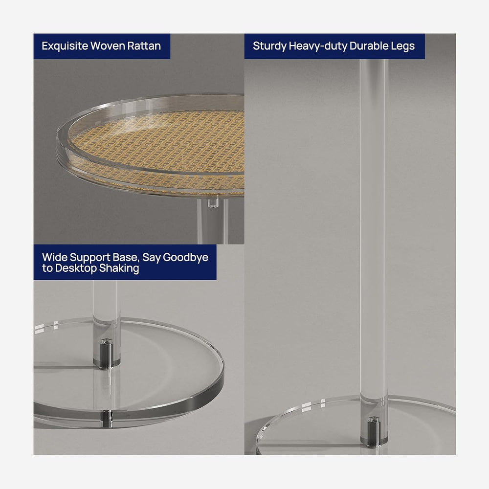 HMYHUM Acrylic Rattan Drink Table for Small Spaces, 11.8'' L x 11.8