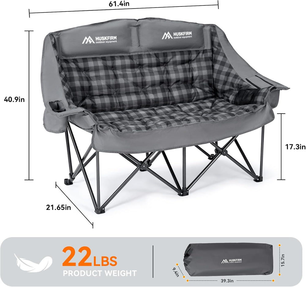 Huskfirm Padded Double Camping Chair High Back 2 Person Camping Chair Oversiz...