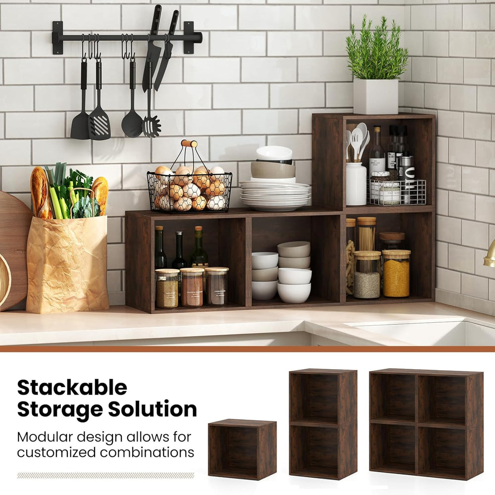 Giantex 4-Cube Bookcase, Stackable Cube Storage Organizer w/Open Bookshelf, W...