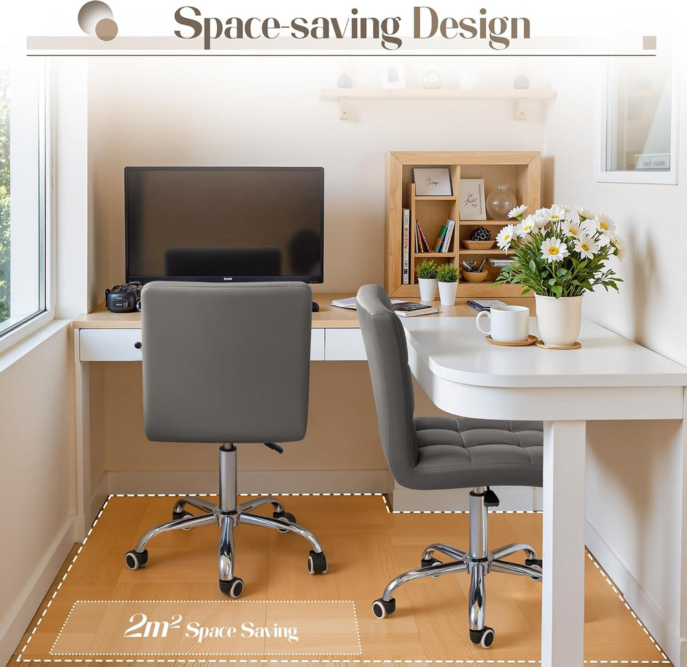 Furmax Small Office Chair with Wheels,Vanity PU Leather Desk Chair Modern Adj...