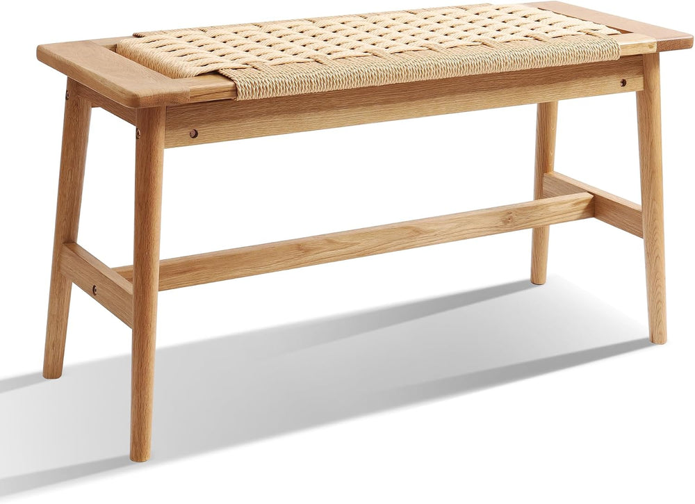 OGMILL 33.5" L Wood Dining Bench Indoor, 100% Natural Solid Oak Bed Benc...