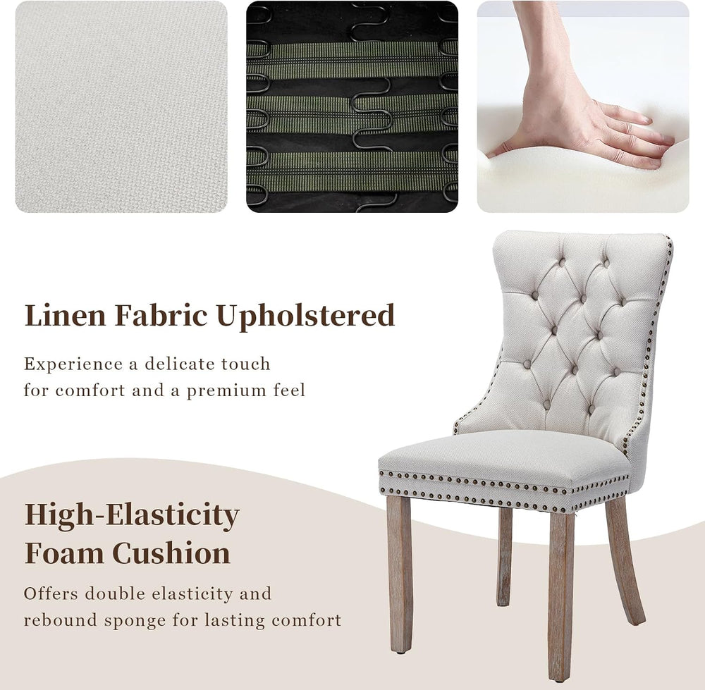 Linen Upholstered Dining Chairs Set of 2, Beige Mid Century Modern Dining Cha...