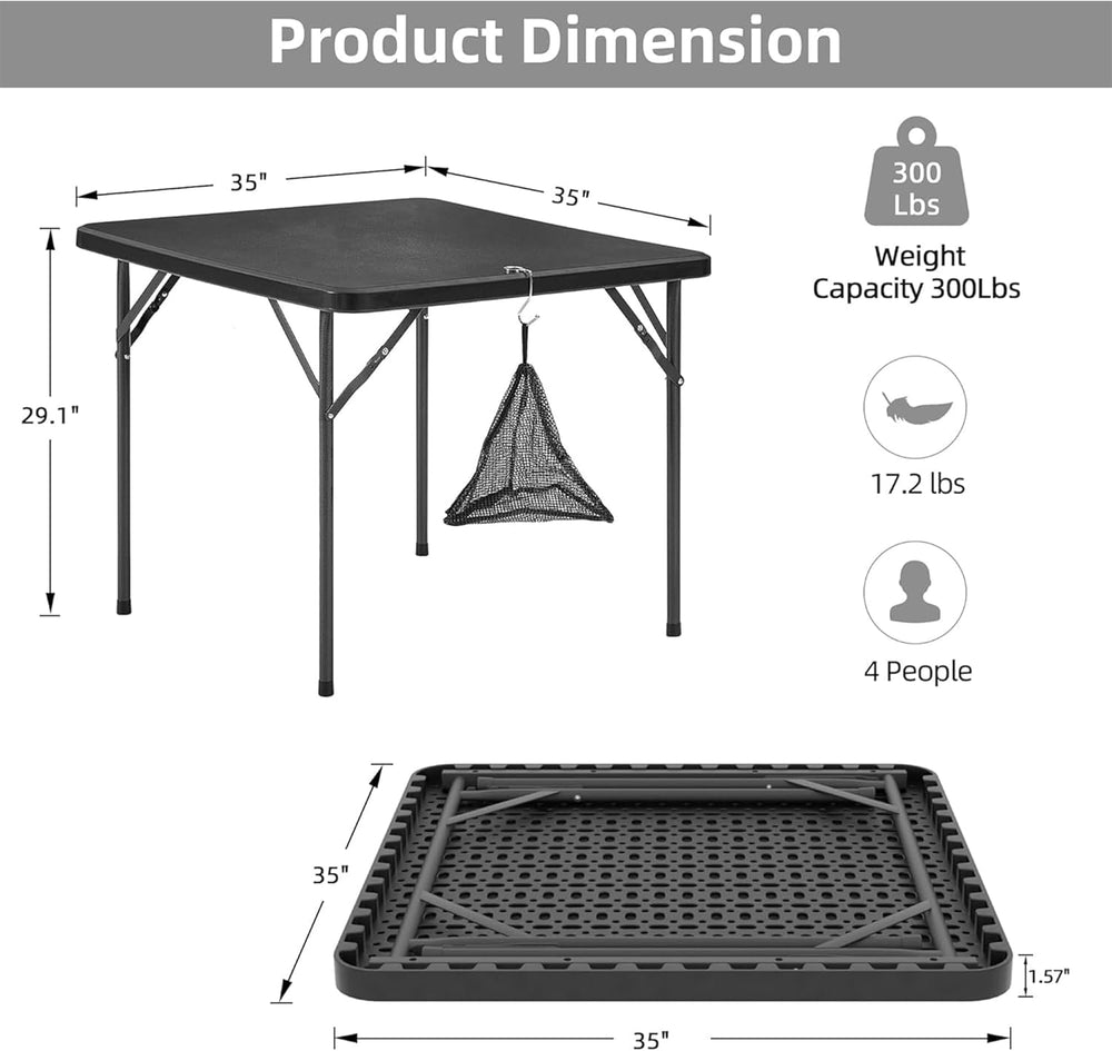 VECELO 5 Piece Folding Card Table Square and Chairs Set, Collapsible Legs &am...