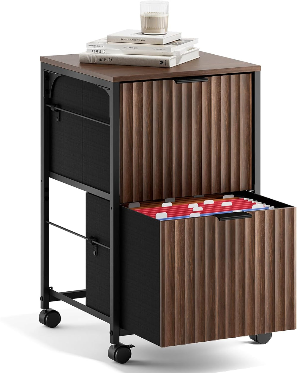 Bonnlo 2 Drawer Mobile File Cabinet, Rolling Fluted Filing Cabinet Under Desk...
