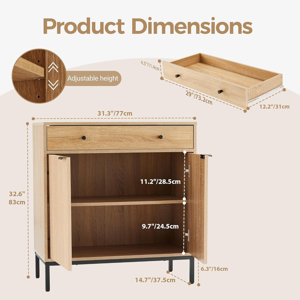 31 inch Sideboard Buffet Cabinet with Drawer, Modern Fluted Credenza with 2 D...