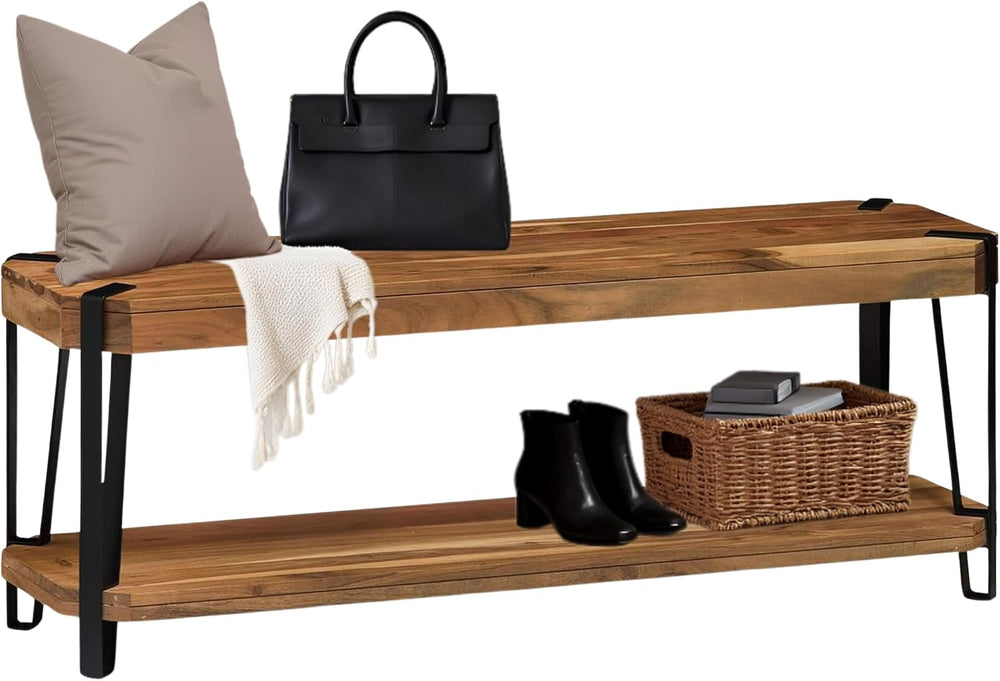 Ryegate 48-Inch Live Edge Acacia Wood & Metal Entryway Bench with Bottom ...