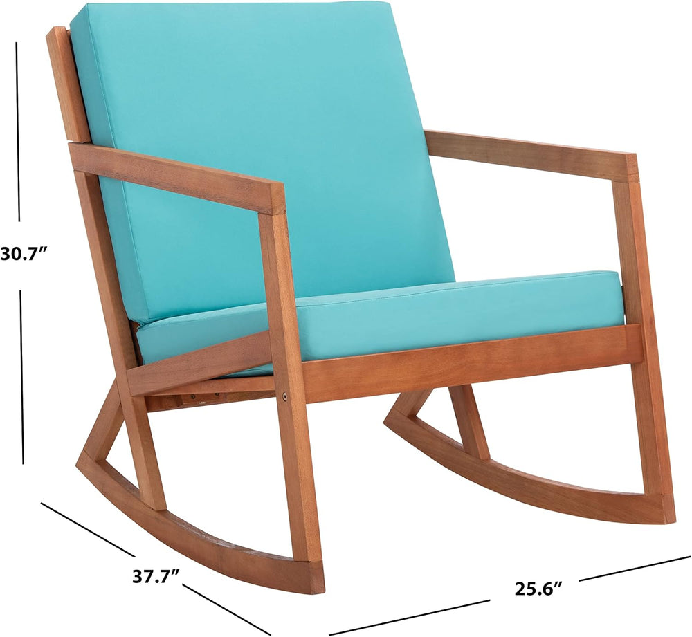 Safavieh Outdoor Collection Vernon Wood Blue Cushion Rocking Chair PAT7013Q, ...