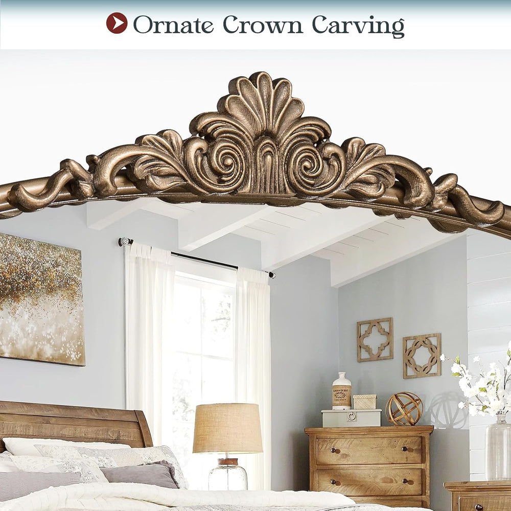 24" x 36" Antique Gold Arched Mirror for Wall, Baroque Vintage Bras...