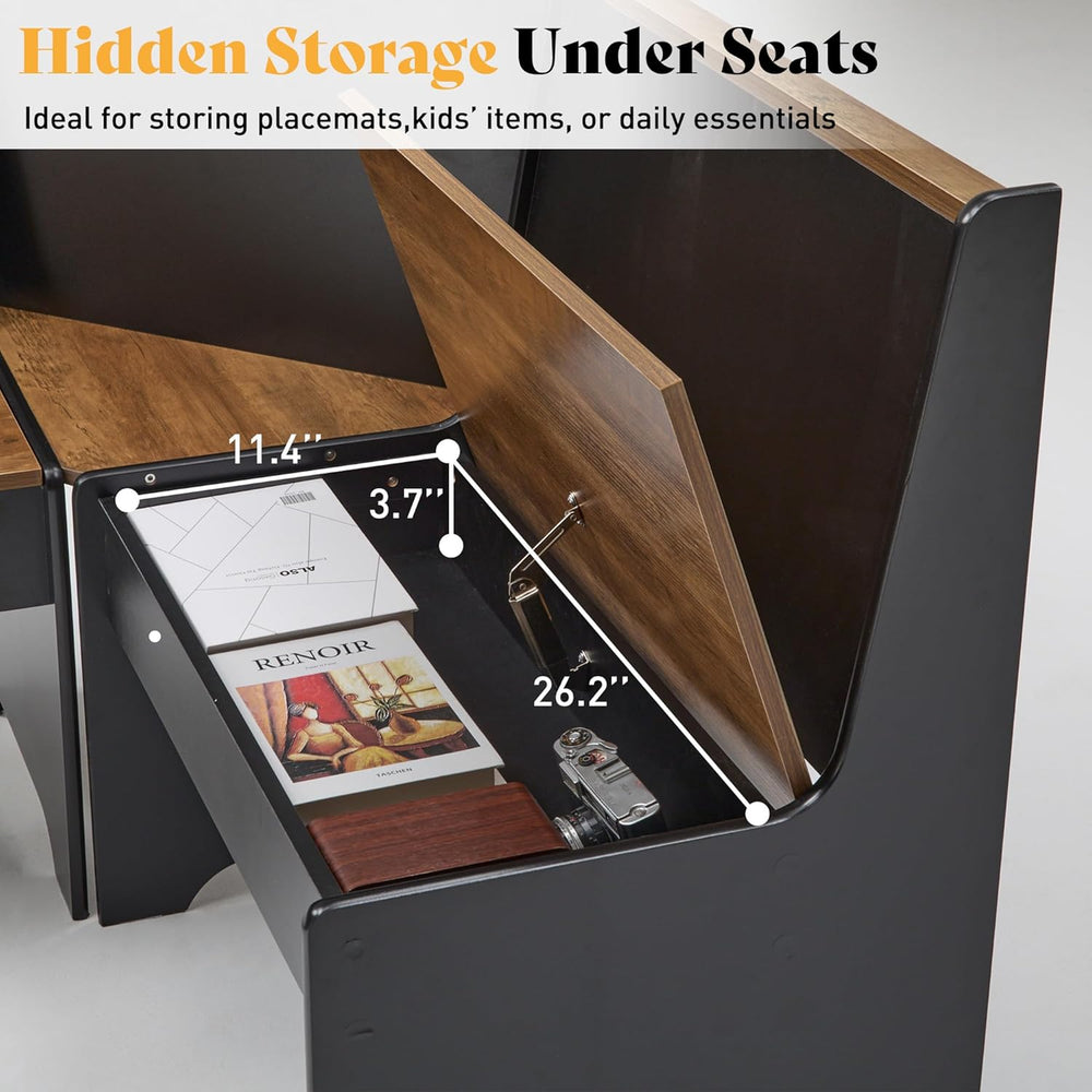 AMERLIFE 3-Piece Corner Dining Set with Hidden Storage, Black Oak | Dining Se...