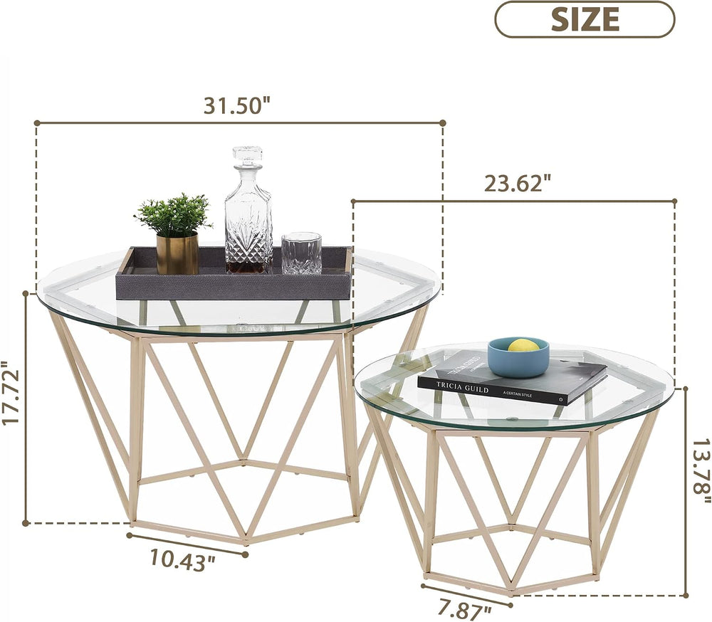 ivinta Round Nesting Coffee Table Set of 2, Modern Coffee Tables with Tempere...