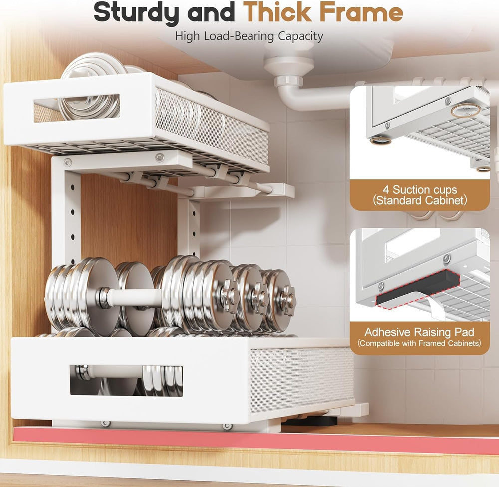 2-Pack Under Sink Storage Organizer, Large 2-Tier Elegant Mesh Pull Out Shelf...