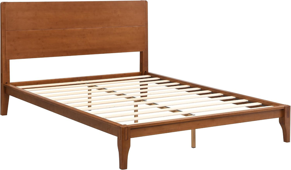 Merax Queen Mid Century Modern Bamboo Wood Bed Frame with Headboard, Brown