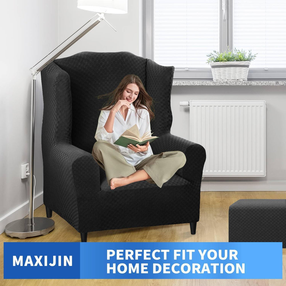 MAXIJIN Wingback Chair Covers 1-Piece Stretch Wing Chair Covers Soft Thick Wi...
