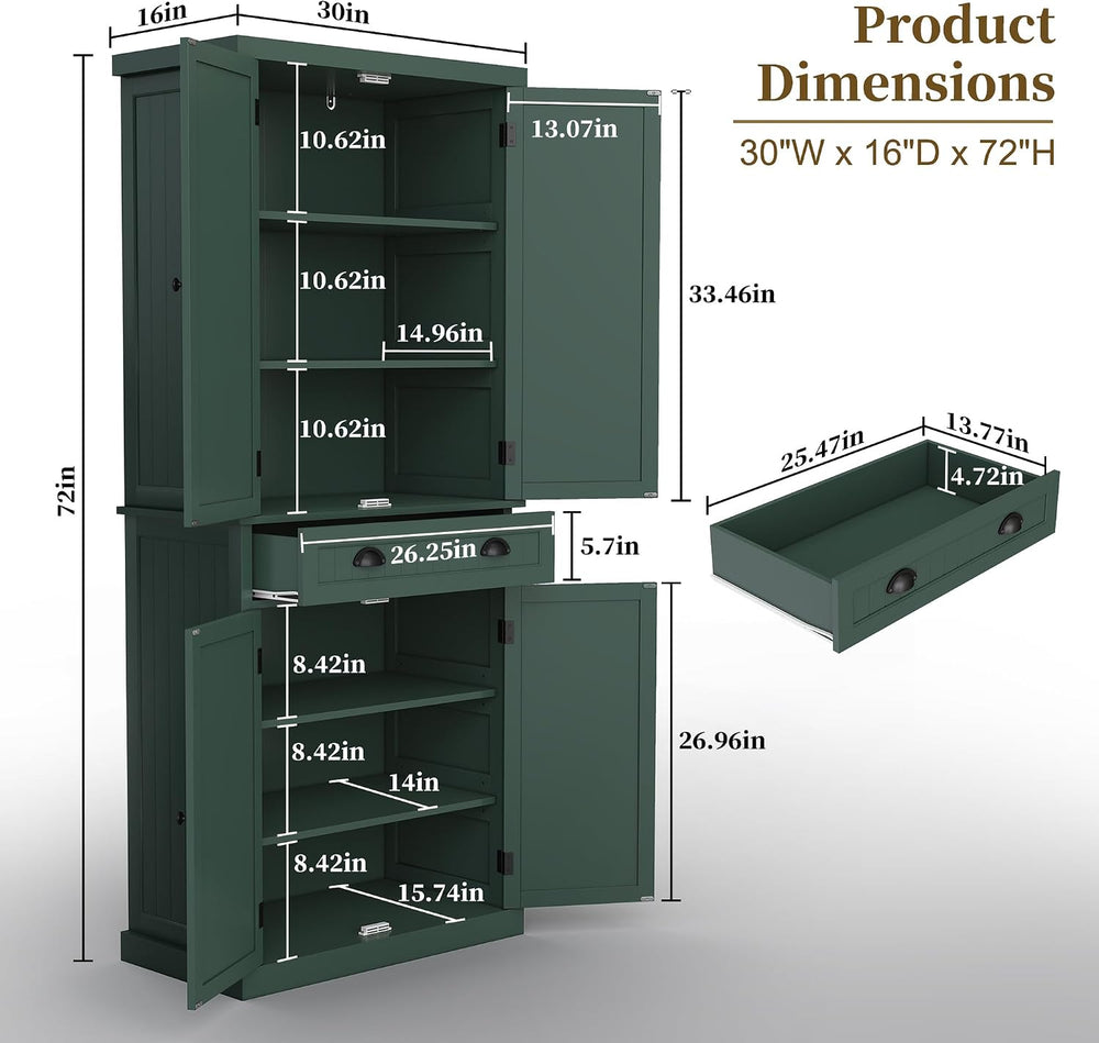 ARTPOWER 72" Tall Kitchen Pantry Storage Cabinet with Drawer and Adjusta...