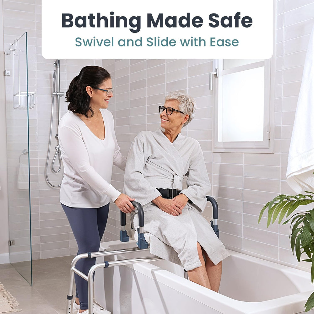 Sliding Shower Chair Tub Transfer Bench with Swivel Seat, Shower Bench for El...
