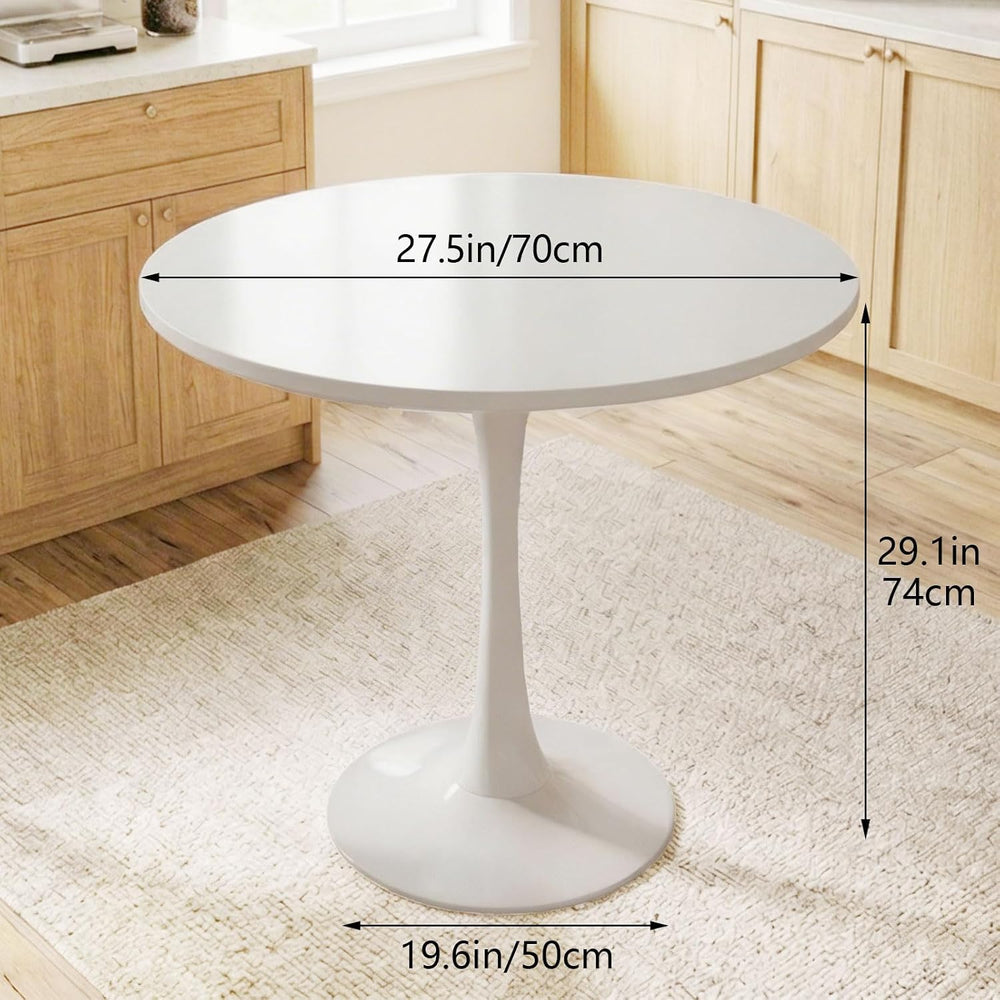 27.5" White Round Dining Table, MDF Top with Metal Pedestal Base, Modern...