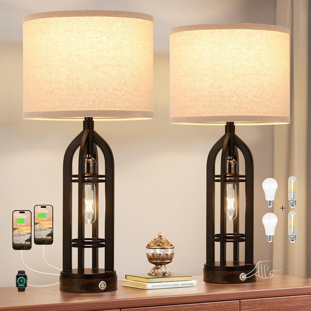 Seealle Table Lamps for Living Room, 3 Way Dimmable Farmhouse Lamp Set of 2
