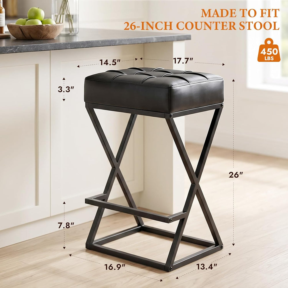 Bar Stools Set of 4, 26 Inch Counter Height Stool Faux Leather Black