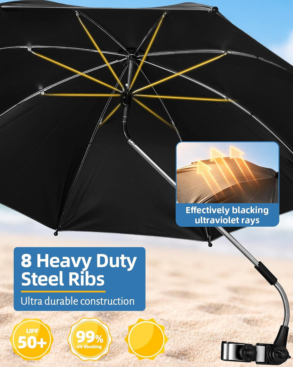2PCS Camping Chairs with Detachable Umbrella, HaSteeL Folding Beach Chair for...