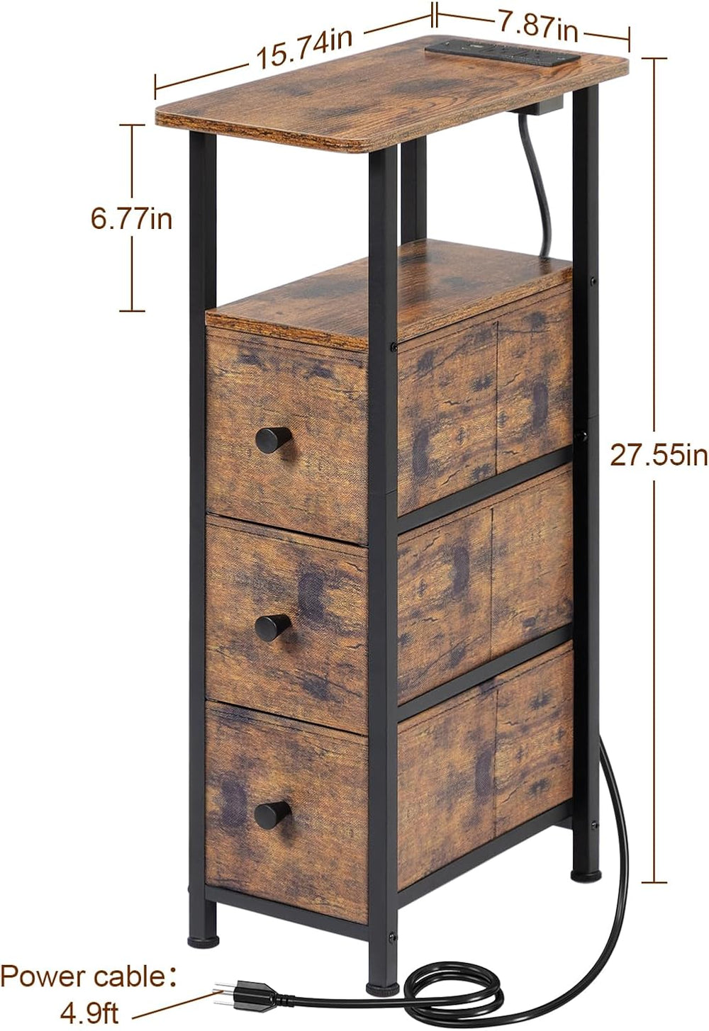 LOAKEKEL Narrow End Table Living Room with Charging Station