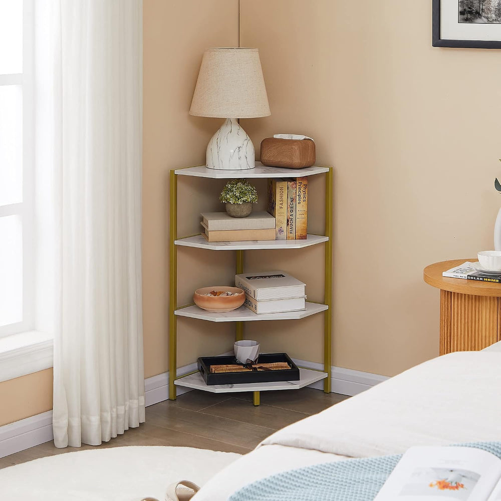 VECELO 31 Inch Corner Shelf, 4-Tier Display Shelves, Wood Storage Stand with ...