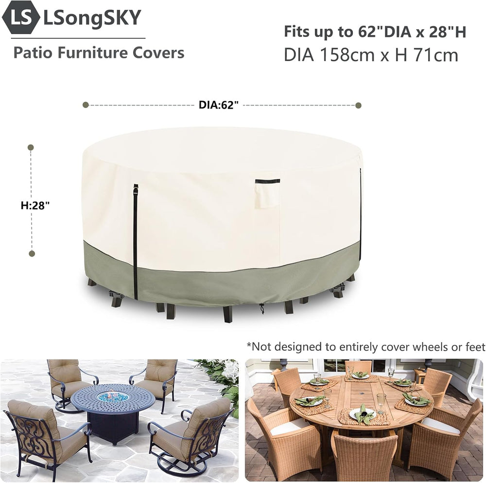 Round Patio Furniture Covers,600D Heavy Duty Waterproof Outdoor Furniture Cov...