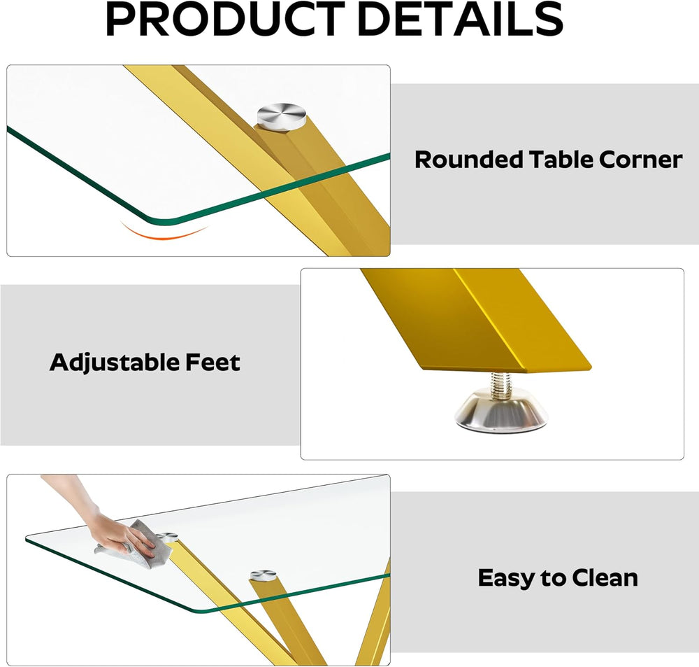 yeag Modern Rectangular Glass Dining Table Set for 4, 47" Clear Tempered...