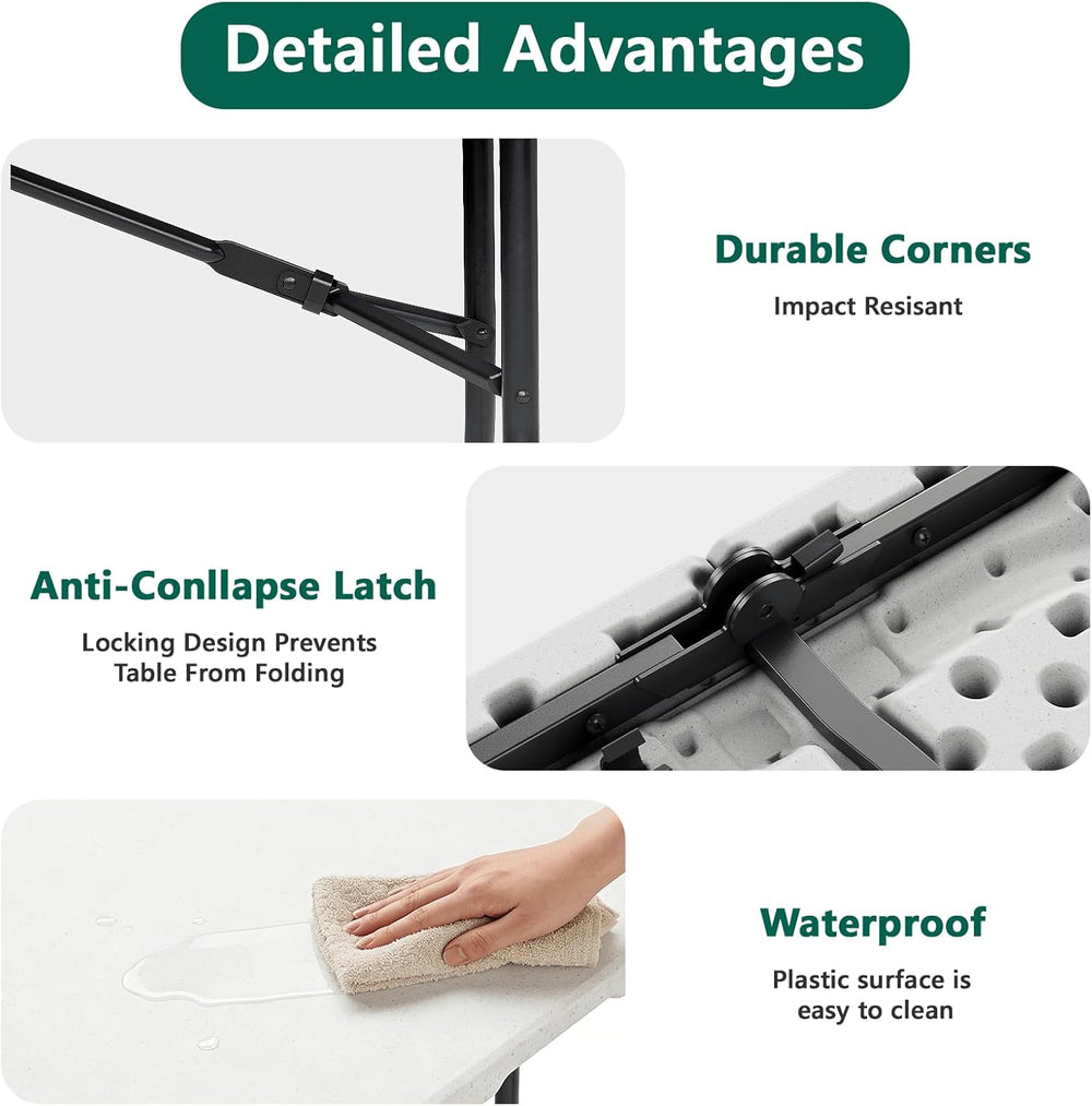 Folding Table 2 Pack, 6FT Folding Table Portable with Built-in Handle, Heavy ...