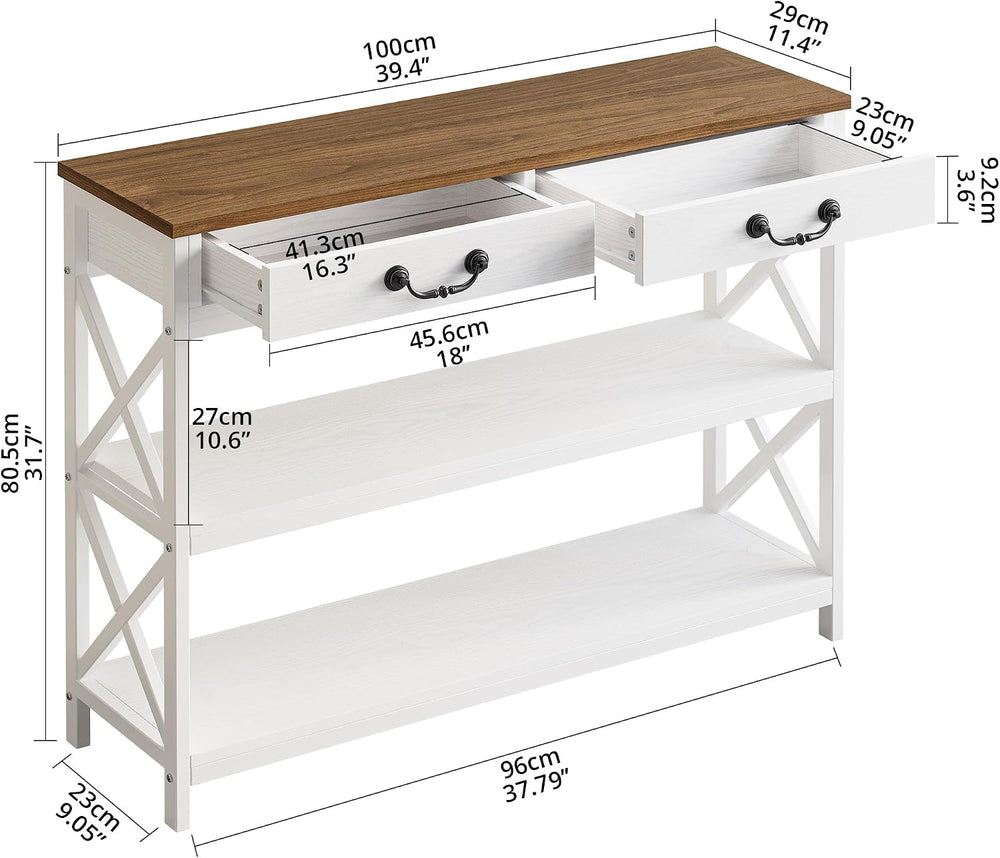 IRONCK 39.4" Farmhouse Console Table with Storage, White/Walnut | Narrow...