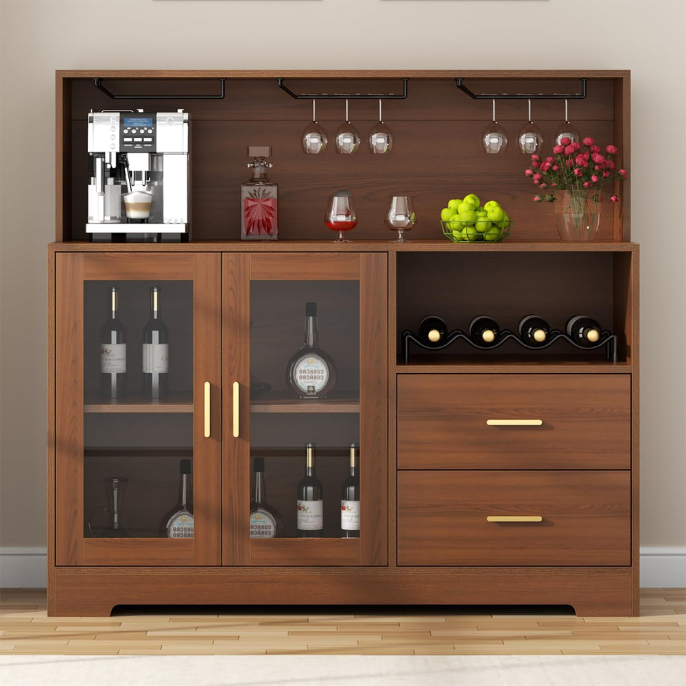 Bar Cabinet for Home with LED Light,Coffee Bar Cabinet w/ Wine & Glass Ra...