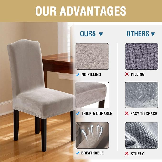H.VERSAILTEX Velvet Dining Chair Covers Stretch Chair Covers for Dining Room ...