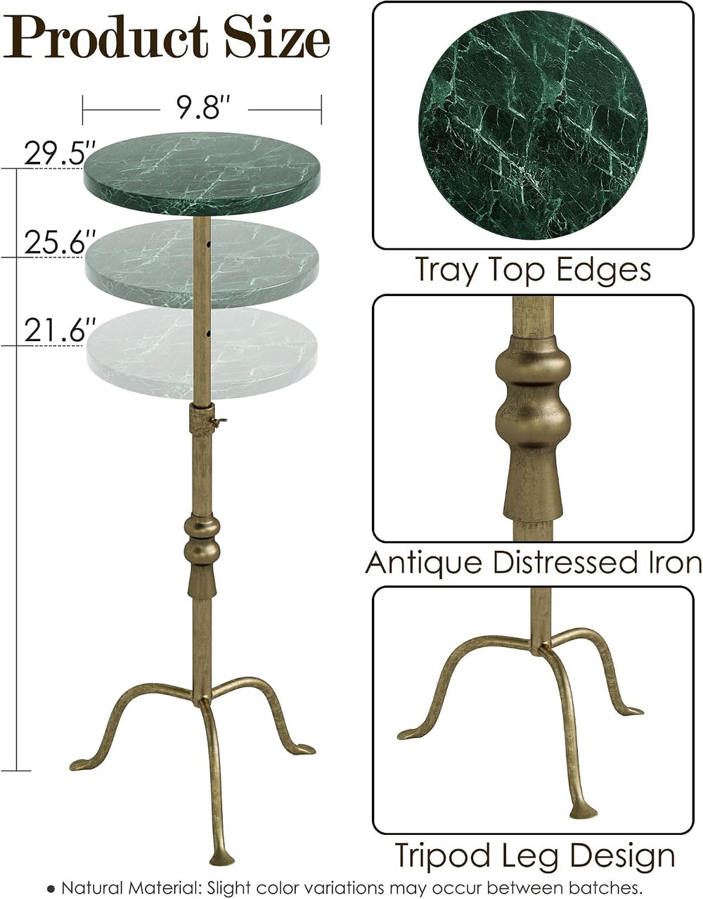 Adjustable Height Round Pedestal Table - 22-30 Inch, Modern Martini Cocktail ...