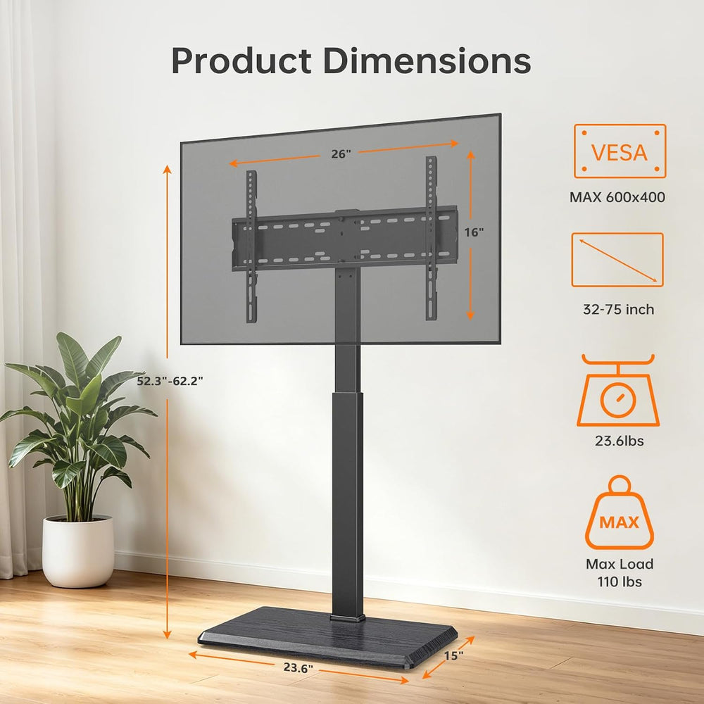 Universal Floor TV Stand for 32-75 Inch TVs up to 110 lbs | ±30° Swivel | Hei...