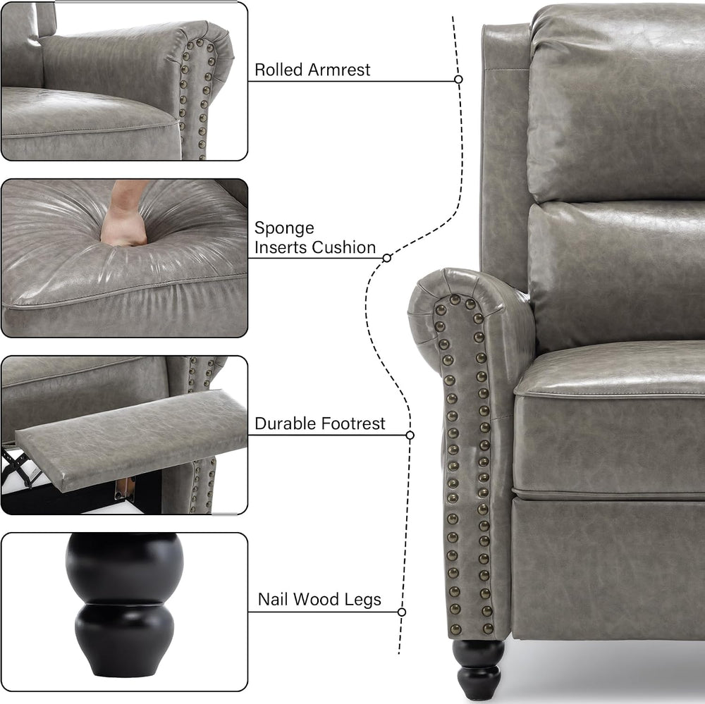 Recliner Chair, Modern Pushback Armchair, Grey, Set of 1