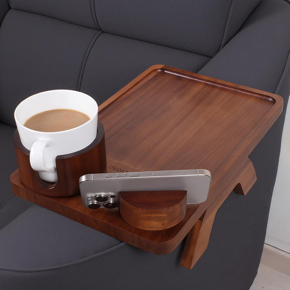 Couch Arm Tray Table with Oversized Cup Holder & Adjustable Phone Stand –...