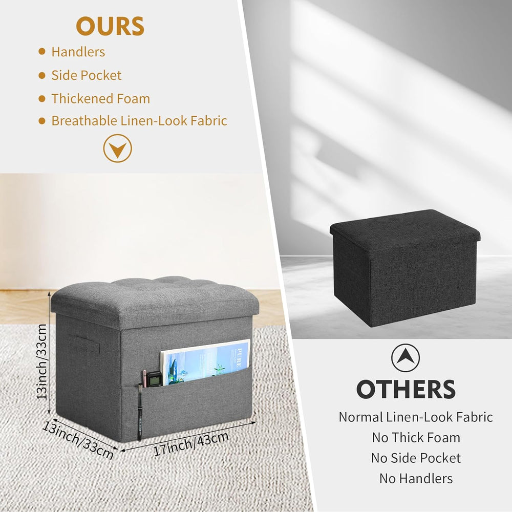 Storage Ottoman with Extra Thick Foam Padded Seat, Foldable Foot Rest Stool w...