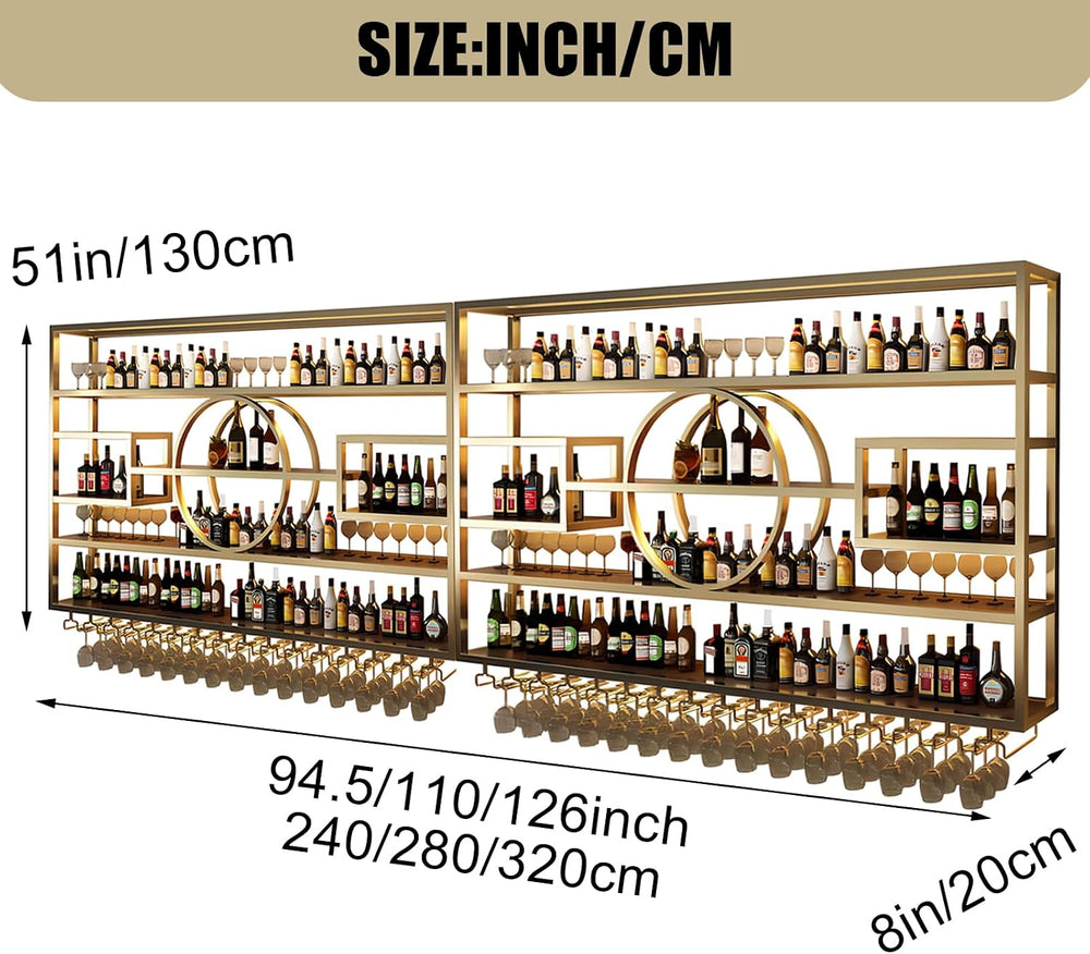 94.5in Wall Mounted Wine Rack, Black 4-Tier Large Capacity | Iorn Floating Sh...