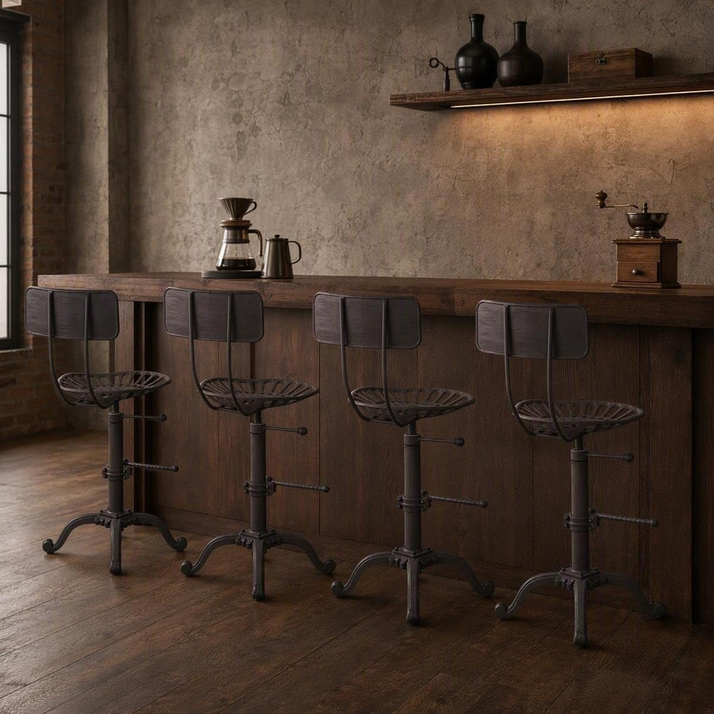 Rustic Bar Stools with Backrest 21.6-27.5inch Counter Height Adjustable Indus...