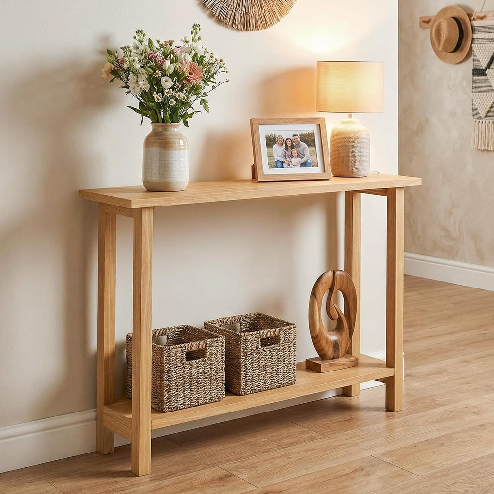 GIANTEX 47" Solid Wood Console Table, 2-Tier Narrow Entryway Table | Rus...