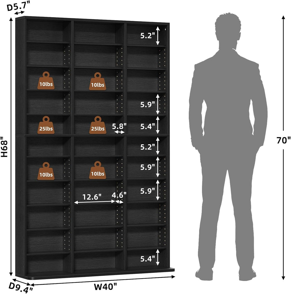 LELELINKY 11 Tier Tall Display Cabinet, Black Media Storage Cabinet